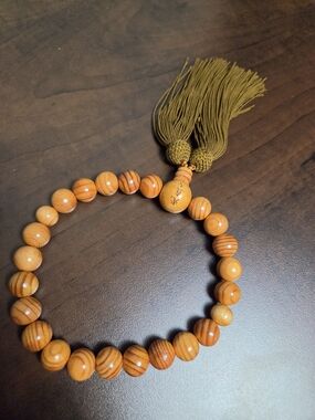 Vintage Japanese Wooden Juzu Prayer Beads with Tassels, Mala Rosary Prayer Beads